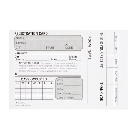 Registry Registration Card, W/ Receipt, 1000Pk U72244-BAH